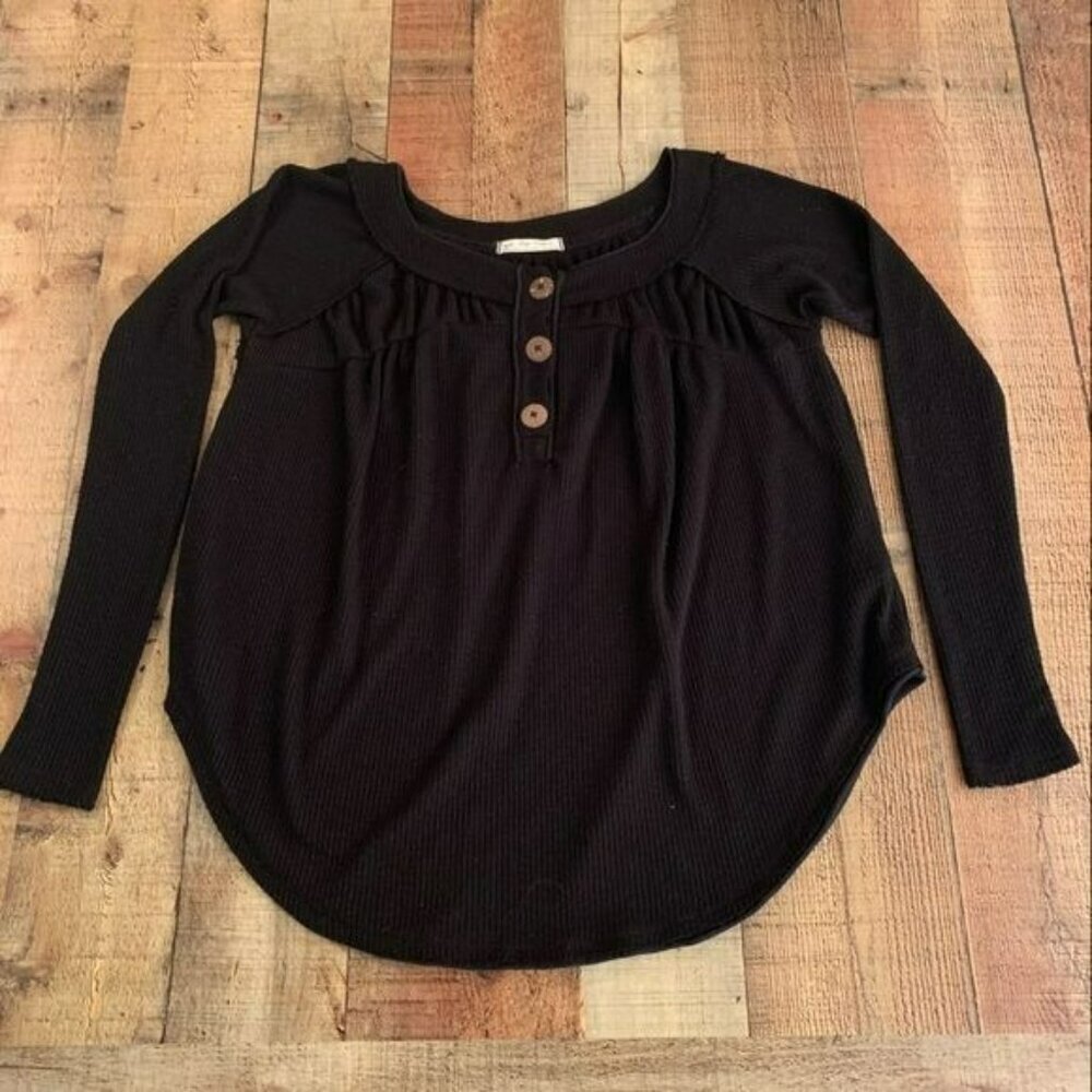 We the free must have henley waffle knit oversized long sleeve thermal top -XS